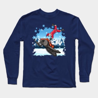 Snowmobile Santa Freestyle Tricks Christmas Snowmobiling Long Sleeve T-Shirt